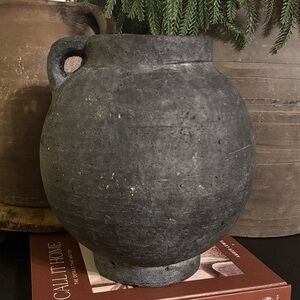 Rustic Gray/Black Stoneware Vintage Style Jug Vase
